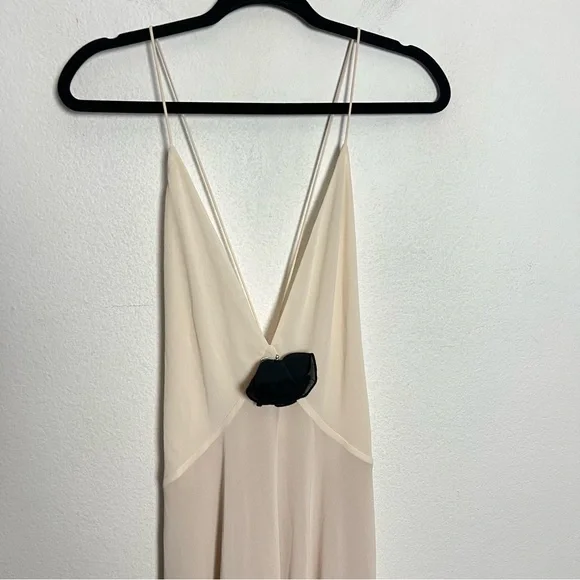 Revolve Helsa Sheer Deep V Long Slip Dress Cream Maxi with Rosette Flower Small - Picture 6 of 14